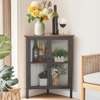 Leilla 2 Doors Corner Accent Cabinet Triangular 3-tier Storage Cabinet by Trent Austin Design