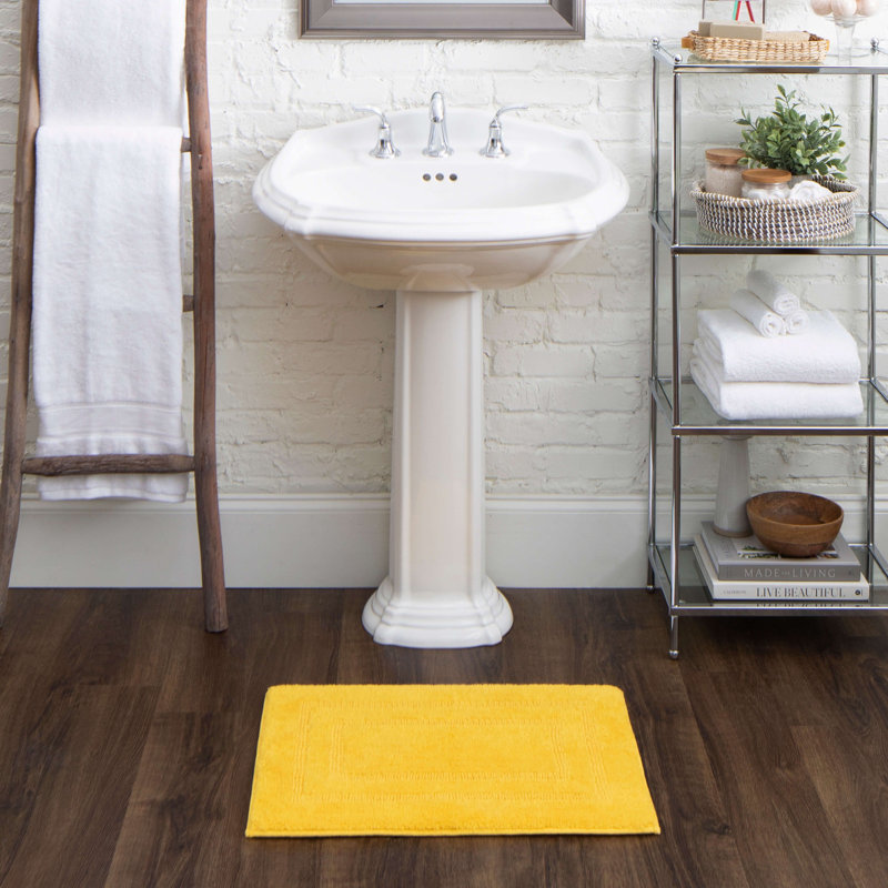 Kail Plush Stain/Fade Resistant Machine Washable Bath Mat, 17" W x 24" L, Fiesta Yellow