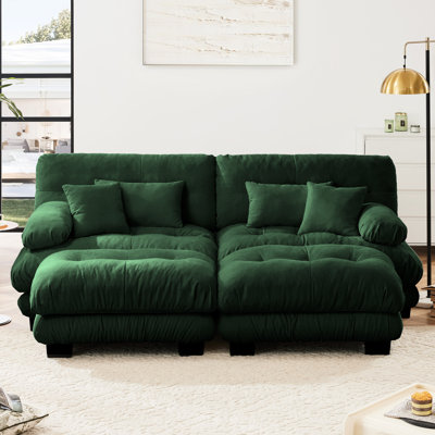 Living Room 2 Seater In Chenille, Cloud - Like Seat Cushions And Matching Ottomans For Comfortable Life Couch Sleeper, Chenille With Round Bolster Com by Latitude Run