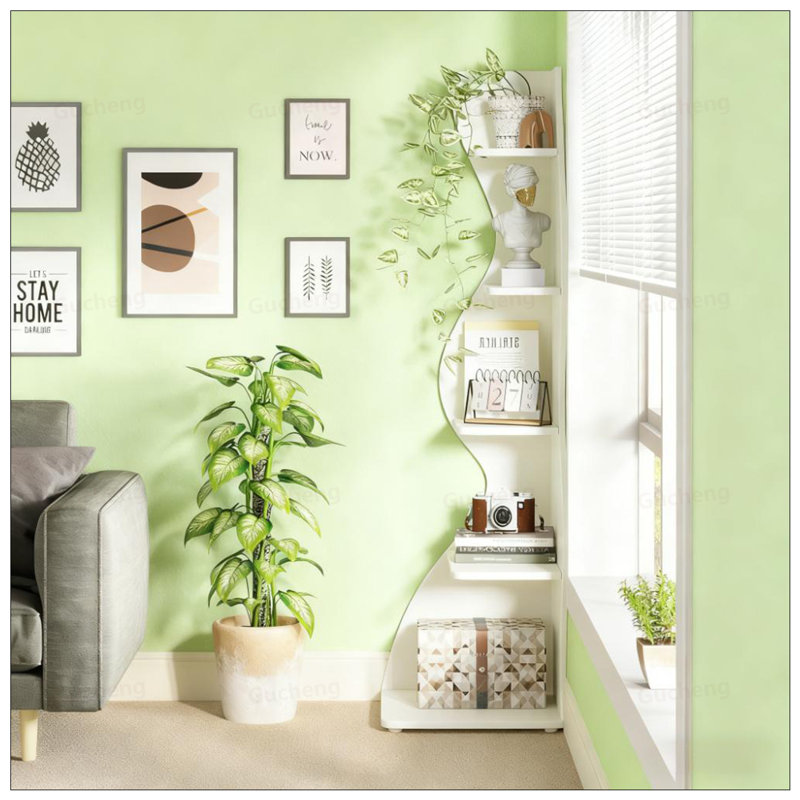 5-Tier Wall Corner Bookshelf With Adjustable Shelves For Efficient Storage And Stylish Home Decor, White