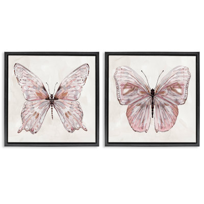Unique Butterflies in Muted Pinks 2 Piece Framed Floater Canvas Set, design by Carol Robinson