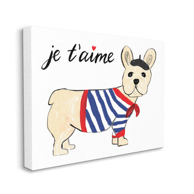 " Je T'aime French Dog Wearing Beret Drawing " by Heather Strianese