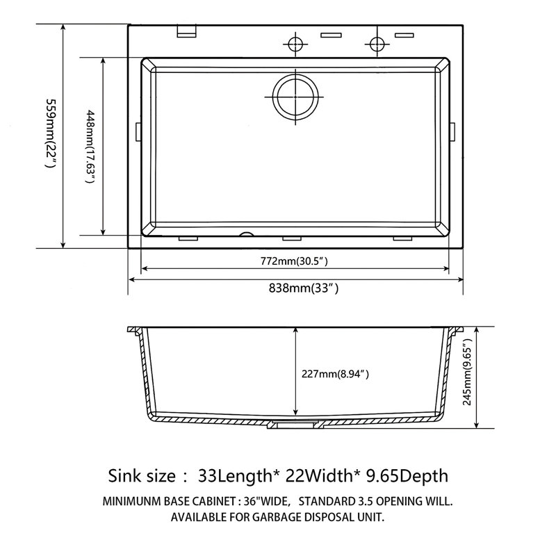 Drop In Kitchen Sink, Black