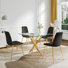 Square Glass Dining Table Set for 4, 36" Tempered Glass Top and 4 Velvet Upholstered Dining Chairs