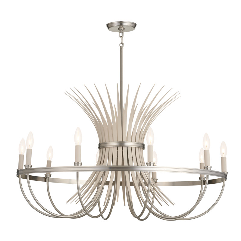 10 - Light Dimmable Drum Chandelier, Brushed Nickel