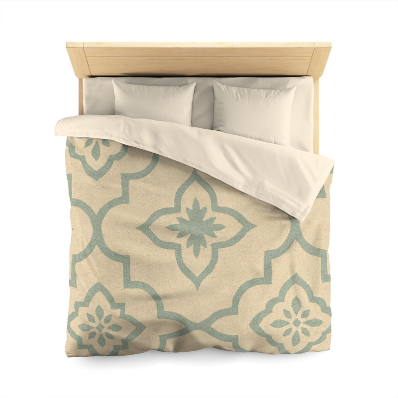 Microfiber Duvet Cover Boho Style, Design 33, Queen Duvet Cover, Cream