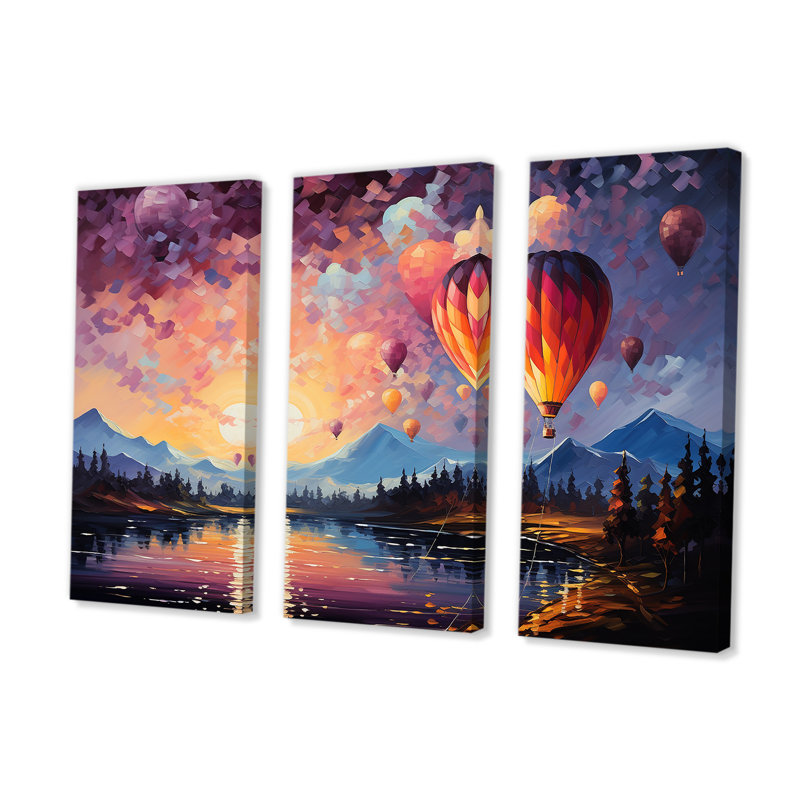 «Expressionist Balloon Flight - Montgolfière», ensemble d'art mural, H 32 po x l 48 po
