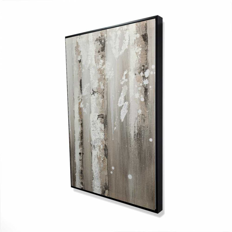 «Delicate Birch Trees», art contemporain sur toile encadrée beige