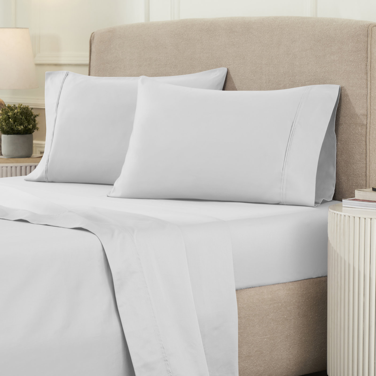 Mellark Cotton Sheet Set, King Sheet Set with 2 Pillowcases, Platinum