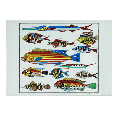 Glass Exotic Fish Illustration Chopping Board