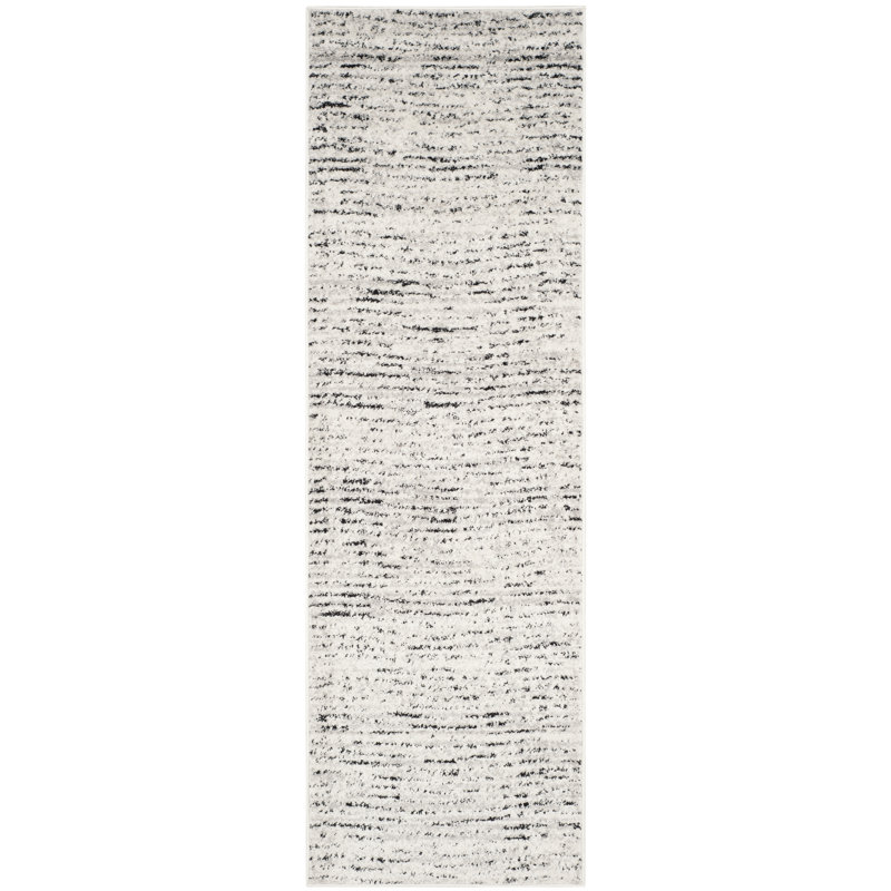 Tapis abstrait ivoire / argent Riebe, Tapis de couloir 2 pi 6 po x 20 pi