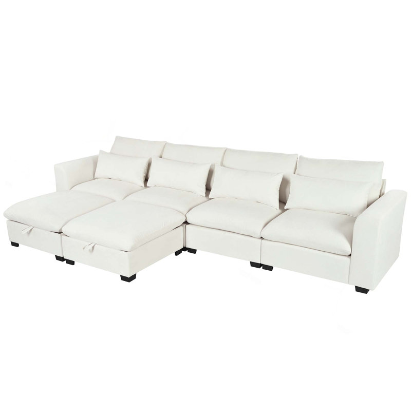 6-Piece Upholstered Modular Sectional Sofa Cloud Couch, Beige Chenille
