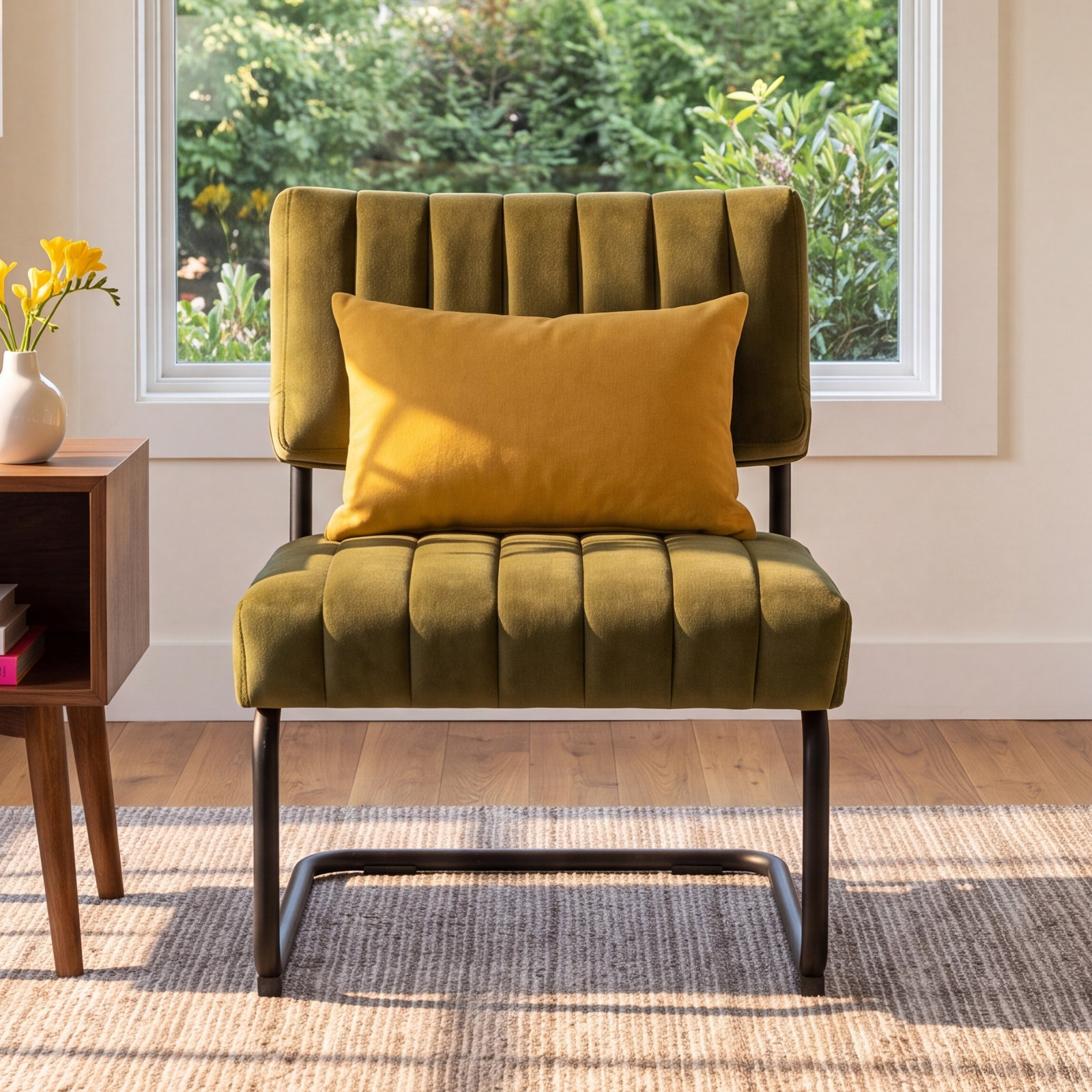 Cayman Velvet Upholstered Side Chair, Olive Velvet