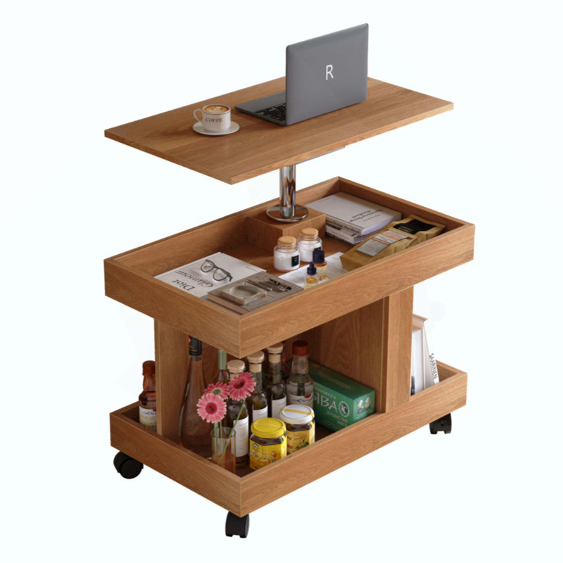 Petite table basse avec roulettes, table d'appoint multifonctionnelle rotative à 360 °, table de bout roulante avec compartiment de rangement, table de chevet mobile pour le salon, la chambre et le mobilier de maison