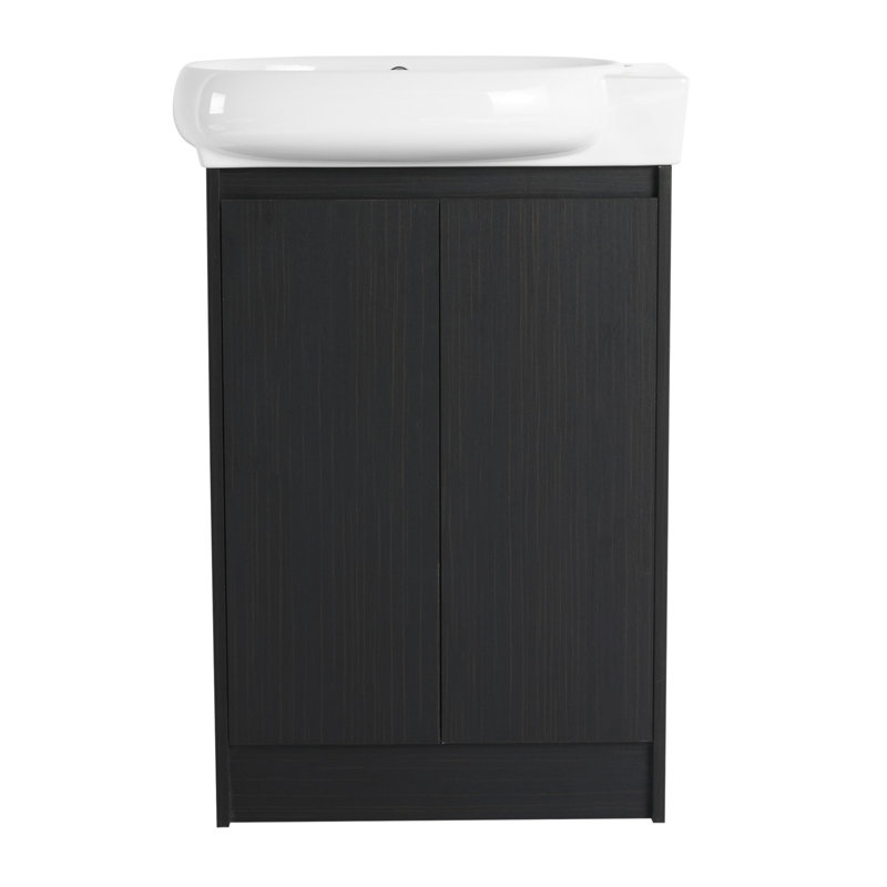 Meuble-lavabo autoportant de 23 po avec lavabo et portes à fermeture douce, Noir châtaignier