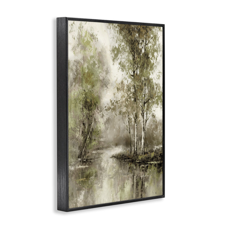 Impressionniste impressionniste dans une forêt printanière, design par T.C. Chiu, Giclée encadrée noir minuit