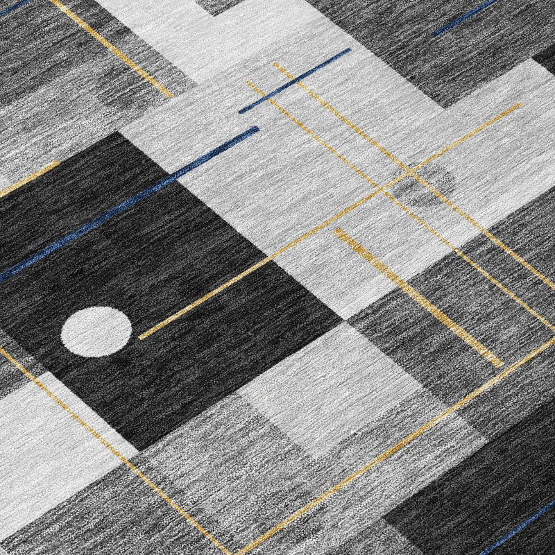 Machine Washable Indoor/Outdoor Chantille ACN2716 Geometric Rug, 2'3" x 7'6" Runner, Black