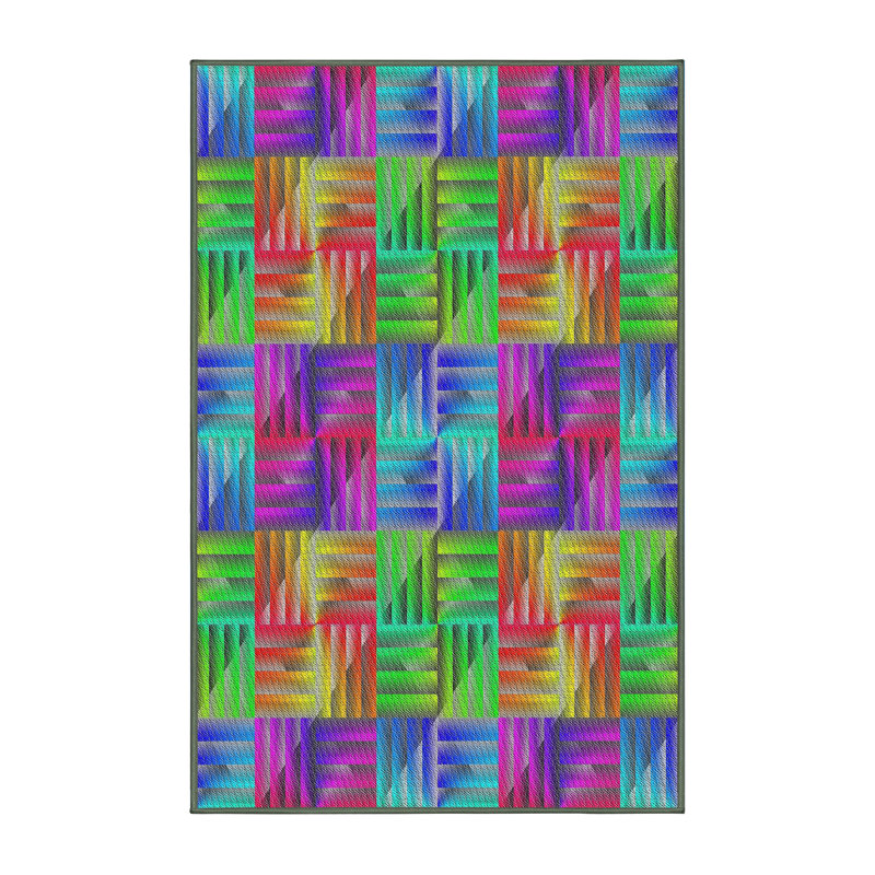 Tapis mauve/vert/bleu à motifs Caffin, Rectangle 5 pi x 7 pi