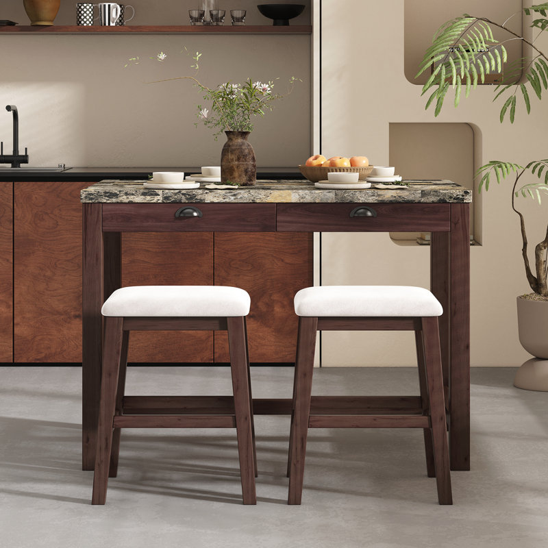 3-Piece Dining Table Set for 2, Walnut/White