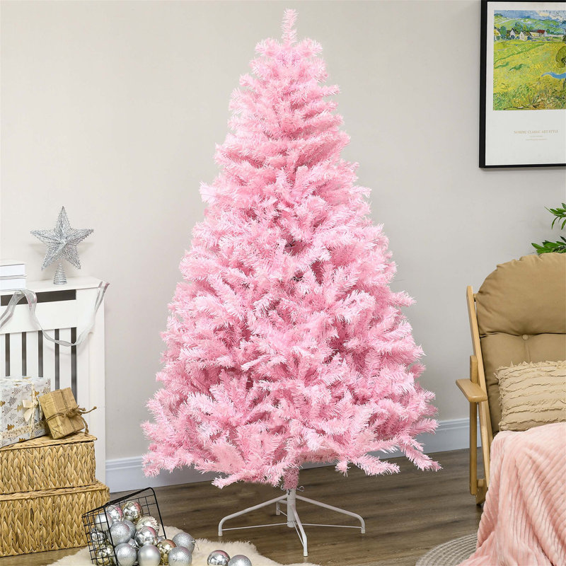 Arbre de Noël artificiel régulier (double) avec aiguilles roses, 6'