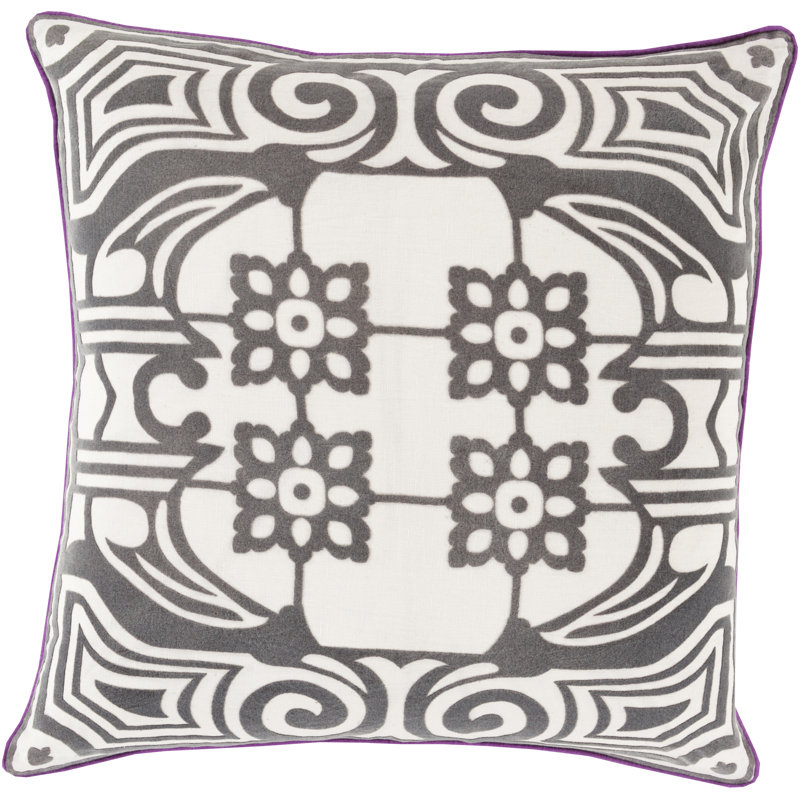 Embroidered Linen Throw Pillow, 18" H x 18" W x 4" D, Charcoal, Down