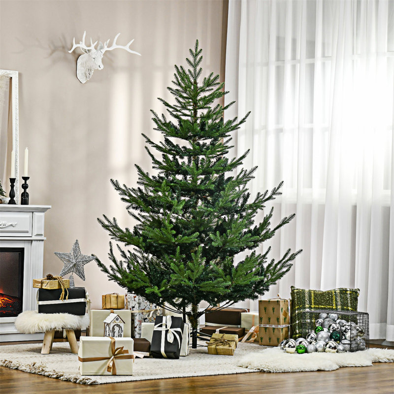 Pied de sapin de Noël artificiel, arbre de Noël à charnière en pin avec 1218 branches réalistes, 5'11"