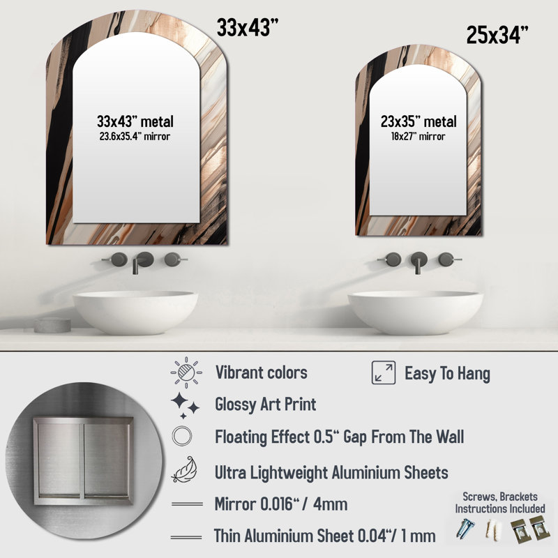 Rosegold embrassant l'essence des lignes V - miroir mural moderne, 43 po x 33 po