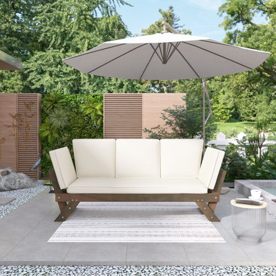 Outdoor Adjustable Patio Wooden Daybed Sofa,Chaise Lounge,Expandable And Multifunctional Daybed,With Premium Hardwood Frame,Water-Resistant And UV-Resistant Cushions,Easy To Install
