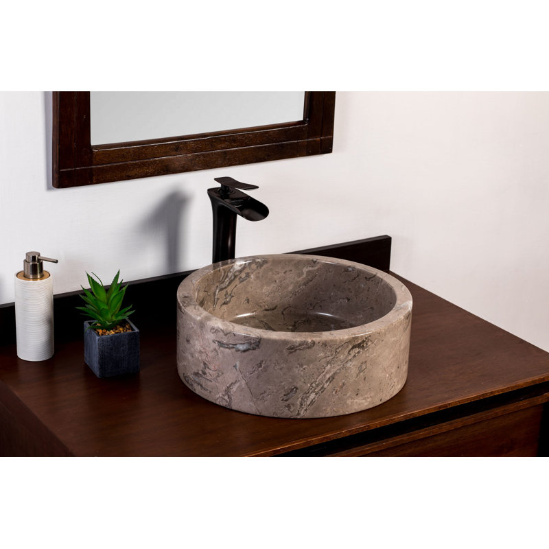 Gray Marble Circular Vessel Bathroom Sink