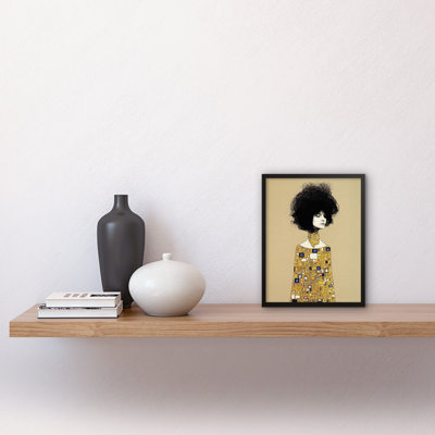 Klimt Style Retro Boho Afro Hair Gold Dress 1 Piece Single Picture Frame Wall Art