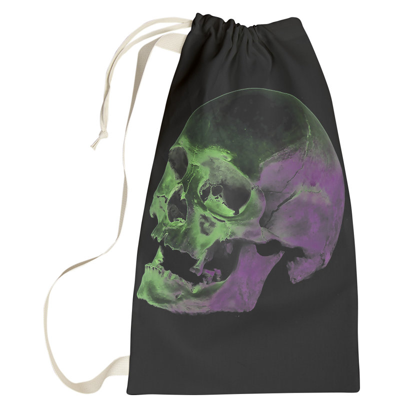 Sac à linge crâne, Grand (H 76,5 po x l 29,5 po x P 1,5 po), Vert / mauve / noir