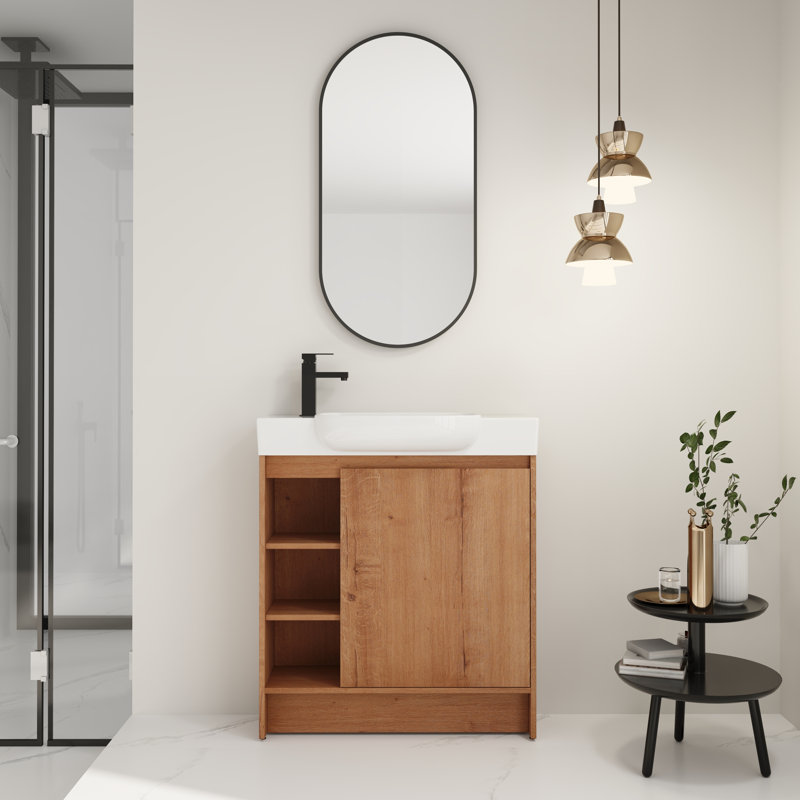 30-Inch Freestanding Bathroom Vanity,with White Ceramic Sink and Soft-Closing Door, Imitative Oak