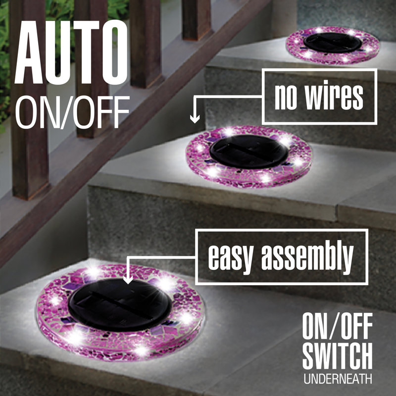 Pink Mosaic Solar LED Pathway Lights with Auto On/Off - 4 Pack
