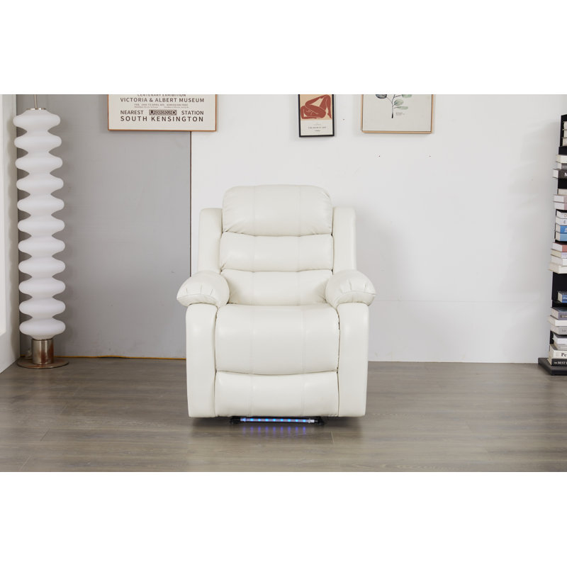 Luxury Faux Leather Recliner Chair with LED Lights – Manual Reclining Lounge Seat, White