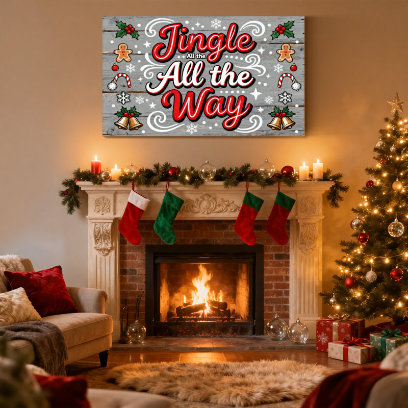 «Christmas Jingle All The Way Christmas», ensemble de 3 impressions sur toile, H 12 po x l 18 po