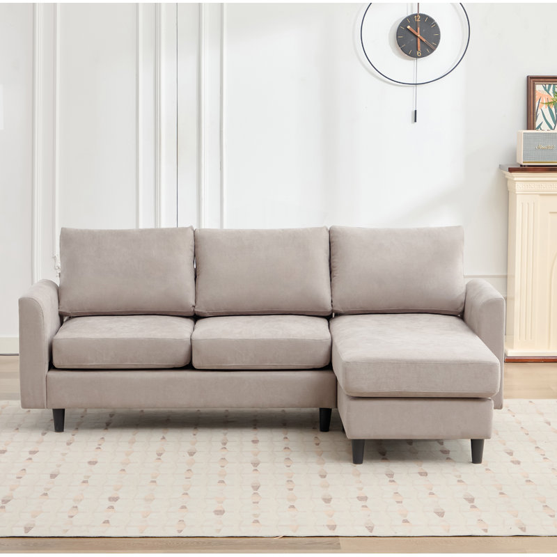 Canapé modulaire en L 83,5 po avec accoudoirs et repose-pieds mobile pour 4 personnes Lyles, Tissu gris