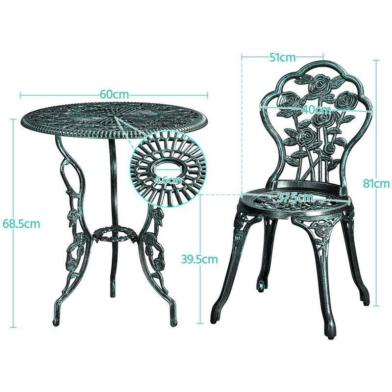 2 - Person Metal Patio Dining Set with Round Table, Green