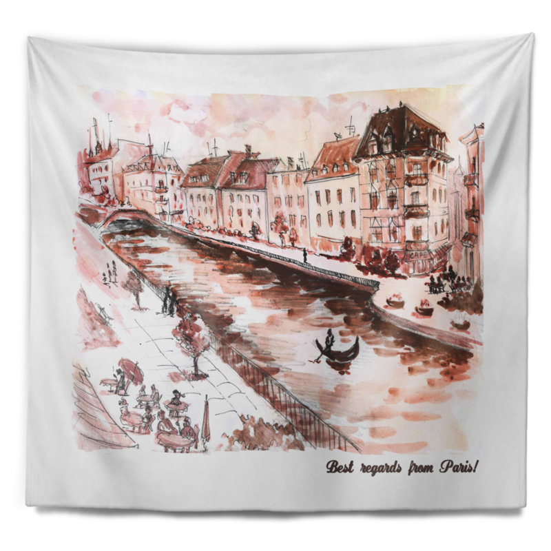 Paysage urbain sépia dessiné à la main esquisse de la tapisserie de paris, H 50 po x l 60 po