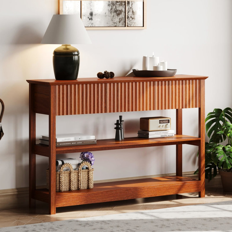 Table de 47 couloirs cannelés avec double compartiment, 11,53 po de largeur, couleur cerise, rangement minimaliste 46,22 po, tiroirs doubles, agencement de couleurs