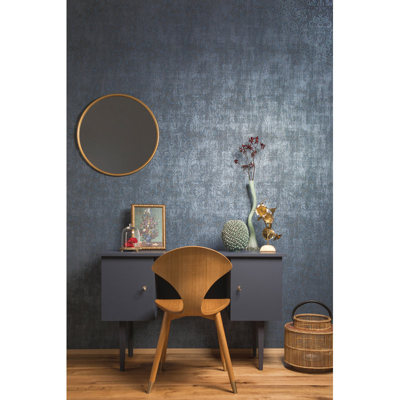 Adonea Aphrodite Glass Beads 3D Embossed 33' L x 21" W Wallpaper Roll, Midnight Blue