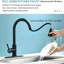 Matte Black Touch Pull Down Kitchen Faucet with Pause Button, Single Handle High Arc Sink Faucet with 10 Inch Round Deck Plate