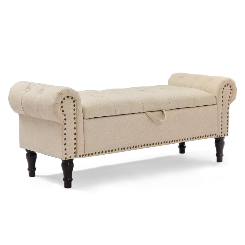 Banc de rangement rembourré Dawsey, H 19,6 po x l 50,7 po x P 17,1 po, Lin jaune blé