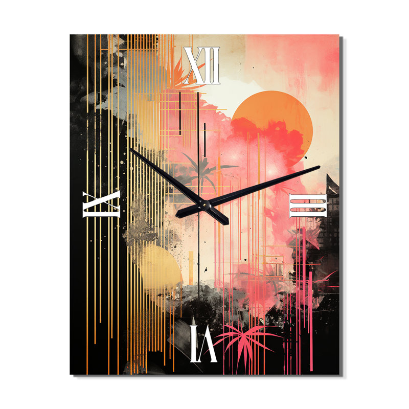 Horloge murale moderne surdimensionnée sereine boho chic pastel et or II, H 32 po x l 24 po x P 1 po