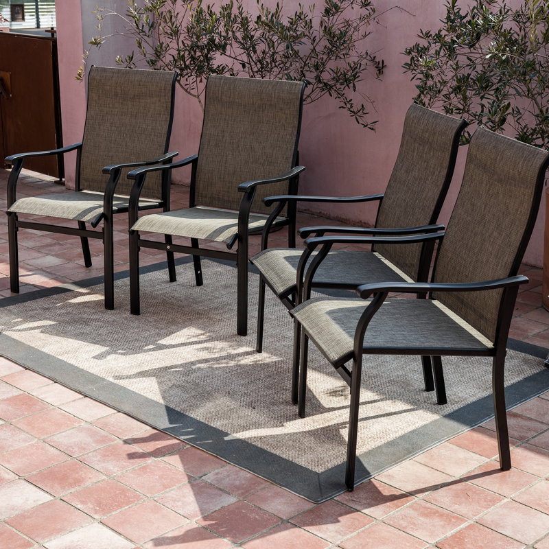 Staghorn All-Weather Outdoor Dining Armchair (Set of 4), breathable PVC-coated polyester & Powder-Coated Metal Frame, Brown