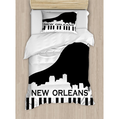 Ambesonne New Orleans Duvet Cover Set, Piano Jazz Music, Twin, Black and White -  nev_70185_twin