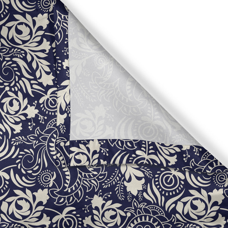 East Urban Home Tulips Grommet Curtain Decorative 2-Panel Window Drapes, 50", Navy Blue and Cream, 50" W x 108" L