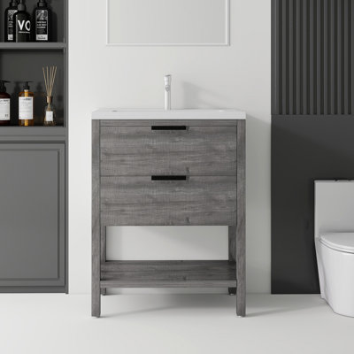 Meuble-lavabo flottant avec lavabo, porte à fermeture en douceur, lavabo en céramique, contreplaqué