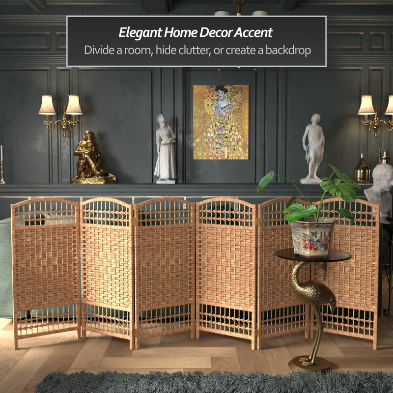 Short Fiber Weave Folding Screen, 6, Natural, 35.5"H