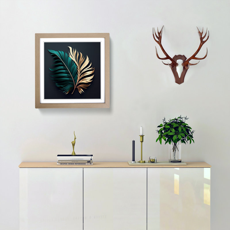 Palm Leaf Conceptual Art - Single Picture Frame Print on Wood, Oak