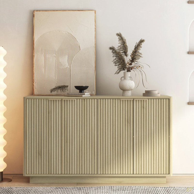 Buffet en bois moderne avec rangement, grand buffet cannelé avec tablettes réglables, crédence, console d'appoint, Bois
